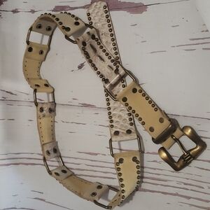LeatherRock Croc Embosed Studded Beige Belt